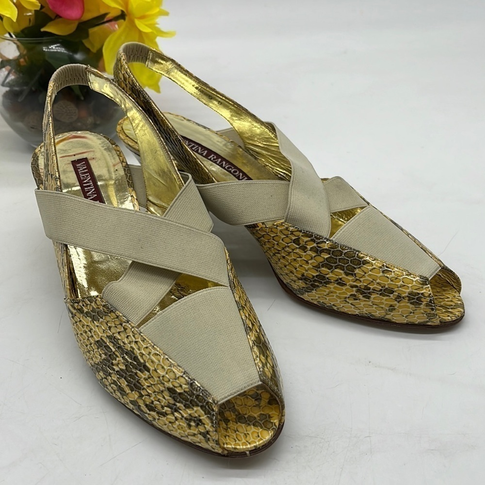 Valentina Rangoni vintage Yellow gray Snakeskin heels size 9  MCH3477A